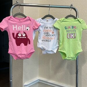Baby Girl Neon Pink, Green, & Daddy’s Gurl Onesies 12M